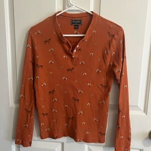 bit and bridle size L thermal long sleeve shirt horse print burnt orange